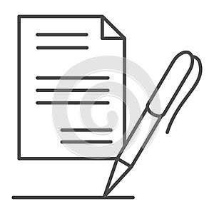 List and pen thin line icon. Record vector illustration isolated on white. Paper outline style design, designed for web