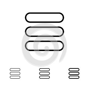 List, Task, Text Bold and thin black line icon set