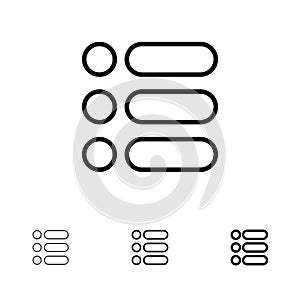 List, Task, Text, Write Bold and thin black line icon set