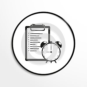 The list of tasks and a table clock. Conditional symbol. Vector icon.
