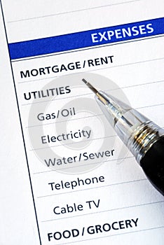 List various monthly expenses