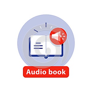 Listen literature, audio book flat icon, opened book, vector illustration