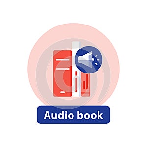 Listen literature, audio book flat icon, opened book, vector illustration