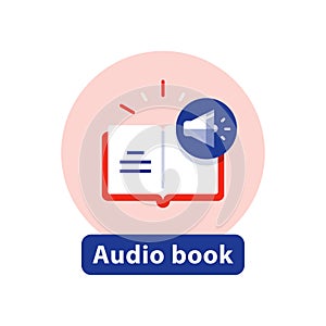 Listen literature, audio book flat icon, opened book, vector illustration