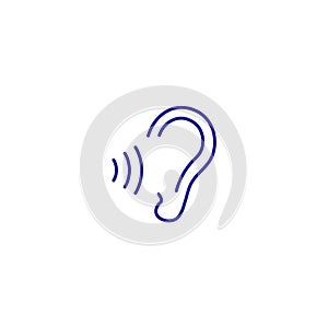 Listen noice ear line icon. Audio sound wave ear hear