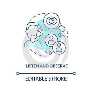 Listen and observe blue concept icon