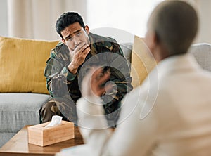 Listen, therapist and military veteran with support in therapy, consultation and talking about mental health, trauma or