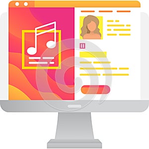 Listen to music on computer flat vector icon