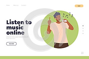 Listen to music online landing page for digital technology website service providing audio streaming