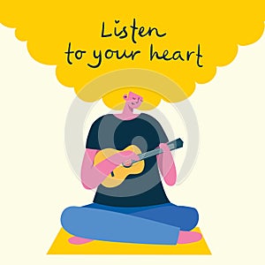 Listen to your heart. Love yourself. Vector lifestyle concept card with text don t forget to love yourself.