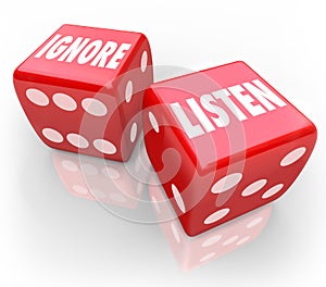 Listen Vs Ignore 2 Red Dice Words Paying Attention