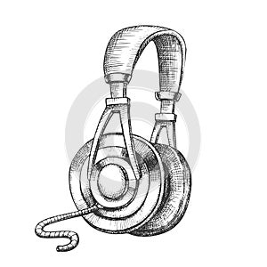 Listening Audio Device Cable Headphones Ink Vector