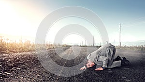 Listening businessman on the floor