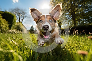 listening ears funny happy summer spring running pet puppy dog playful grass concept Generative AI