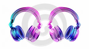 Listening headphones, DJ audio headset isolated on white background. Modern realistic 3D stereo earphones with sound
