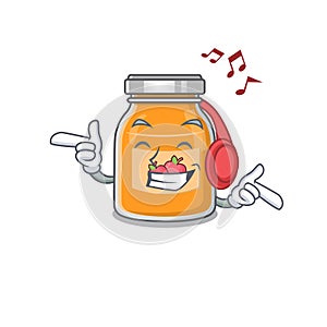 Listening music apple jam cartoon character concept