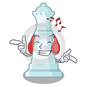 Listening music chess queen in the cartoon shape photo