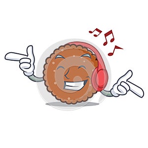 Listening music chocolate biscuit mascot cartoon