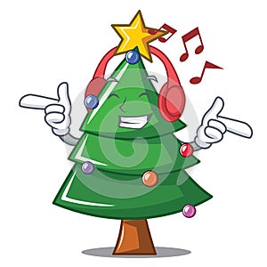 Listening music Christmas tree character cartoon