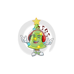 Listening music christmas tree decoration mascot cartoon design style