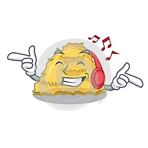 Listening music hay bale mascot cartoon