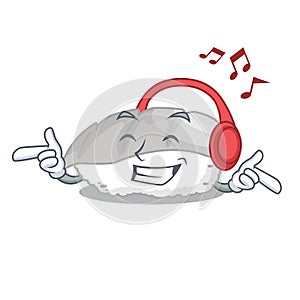 Listening music ika sushi in the cartoon shape