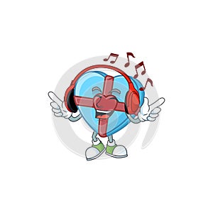 Listening music love gift blue mascot cartoon character design