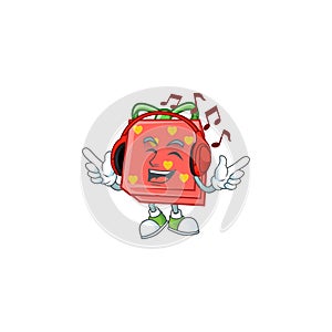 Listening music love gift red mascot cartoon character design