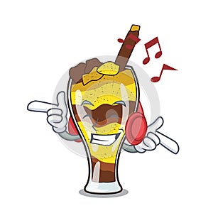 Listening music mangonada fruit mascot cartoon