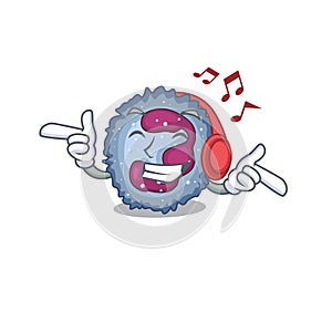 Listening music neutrophil cell mascot cartoon character design