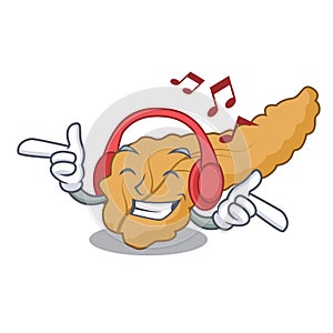 Listening music pancreas mascot cartoon style