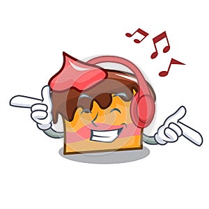 Listening music sponge cake mascot cartoon