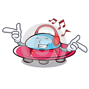 Listening music ufo mascot cartoon style