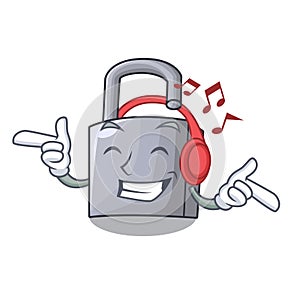 Listening music unlocking padlock on the cartoon gate