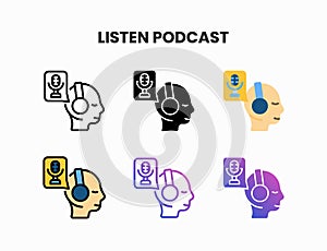 Listening Podcast with Headphone icons.