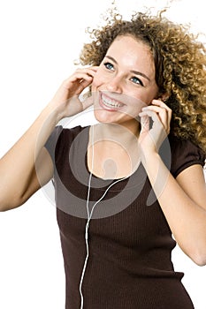 Listening to an MP3 player photo