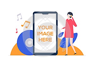 Listening to music - flat design style colorful illustration