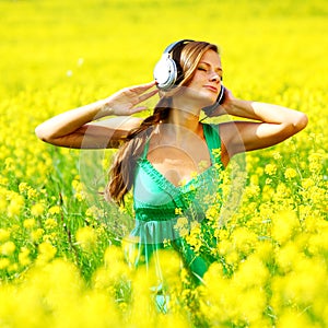 Listening to music in flowers