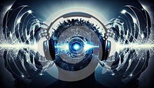 Listening to music in headphones, binaural beats. Generative AI