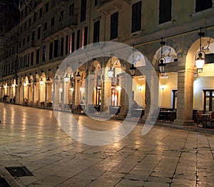 Liston street at night on Corfu