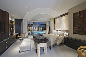 Lit Bedroom Of Luxury Home