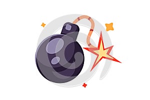 Lit bomb icon with wick in flat style