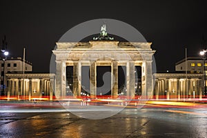 Lit Brandenburg Gate in Berlin at night