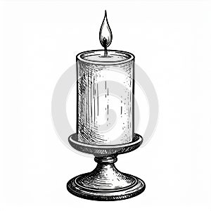 Lit Candle on Candlestick Illustration