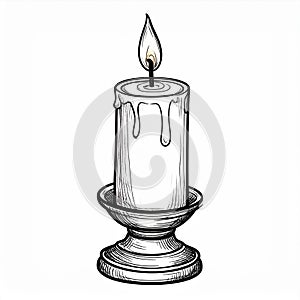 Lit Candle on Candlestick Illustration