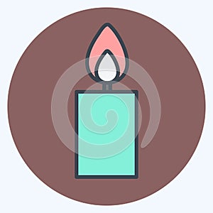 Lit Candle Icon in trendy color mate style isolated on soft blue background