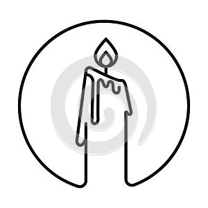 Lit candle line art vector icon or logo