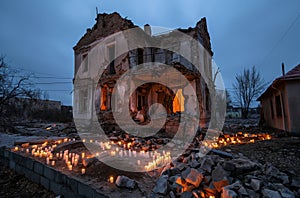 Candlelight vigil at ruined home photo