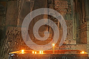 Lit Candles Inside the Church of Haghpat Medieval Monastery Complex, Armenia
