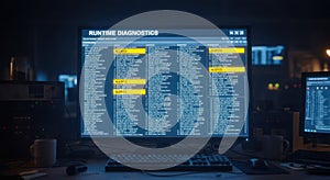 Lit Computer Screen Displaying Runtime Diagnostics Alert Data